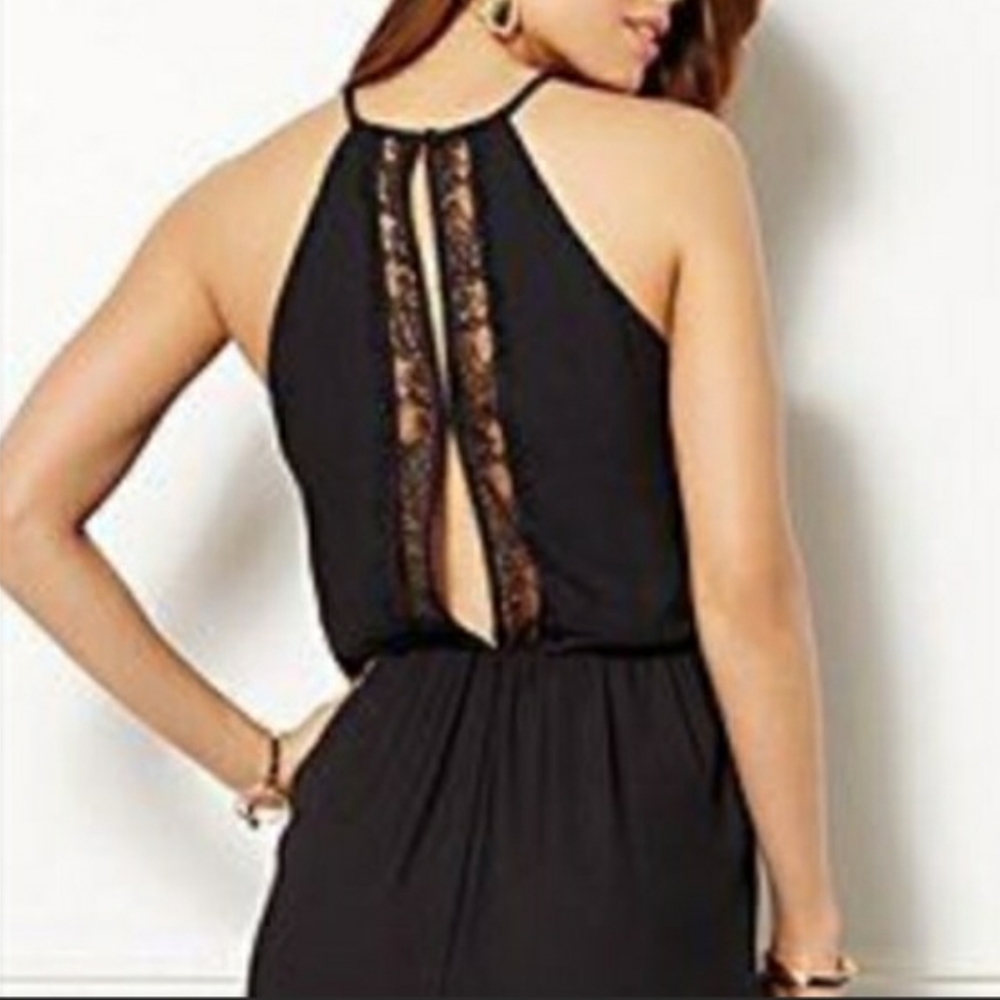 Black Jumpsuit with Lace Back - Picture 2 of 3